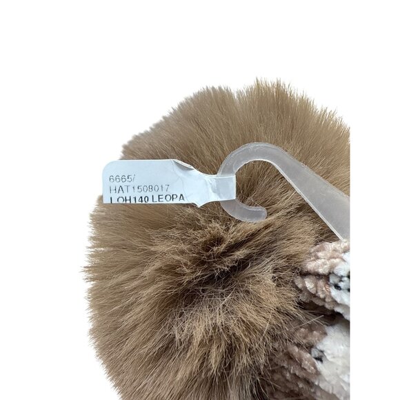 Leopard Print Knit Beanie With Faux Fur Pom Brown Ribbed - Picture 5 of 7